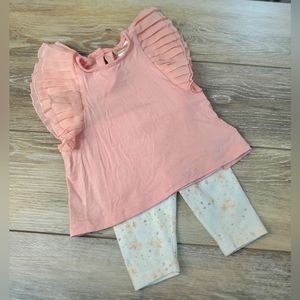 Savannah baby girl's 2 piece peach top/white floral print leggings 0-3mo.